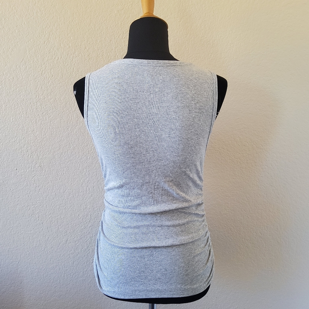 BOBI Heather Gray Ribbed Ruched Side Tank Top Size S - Picture 3 of 7